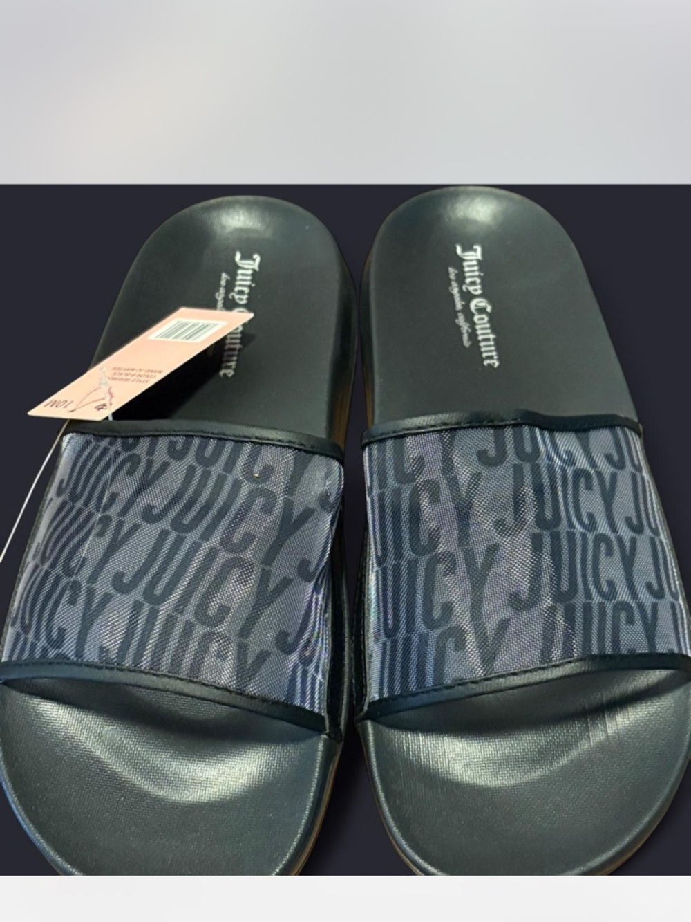 Juicy Couture Black Mesh Logo Slide Sandals